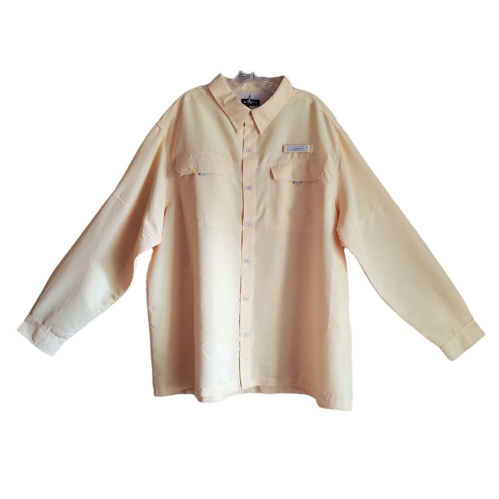 HABIT Men's 2XL Shirt UV Protection Button Up Roll Tab Long Sleeve Yellow 56"
